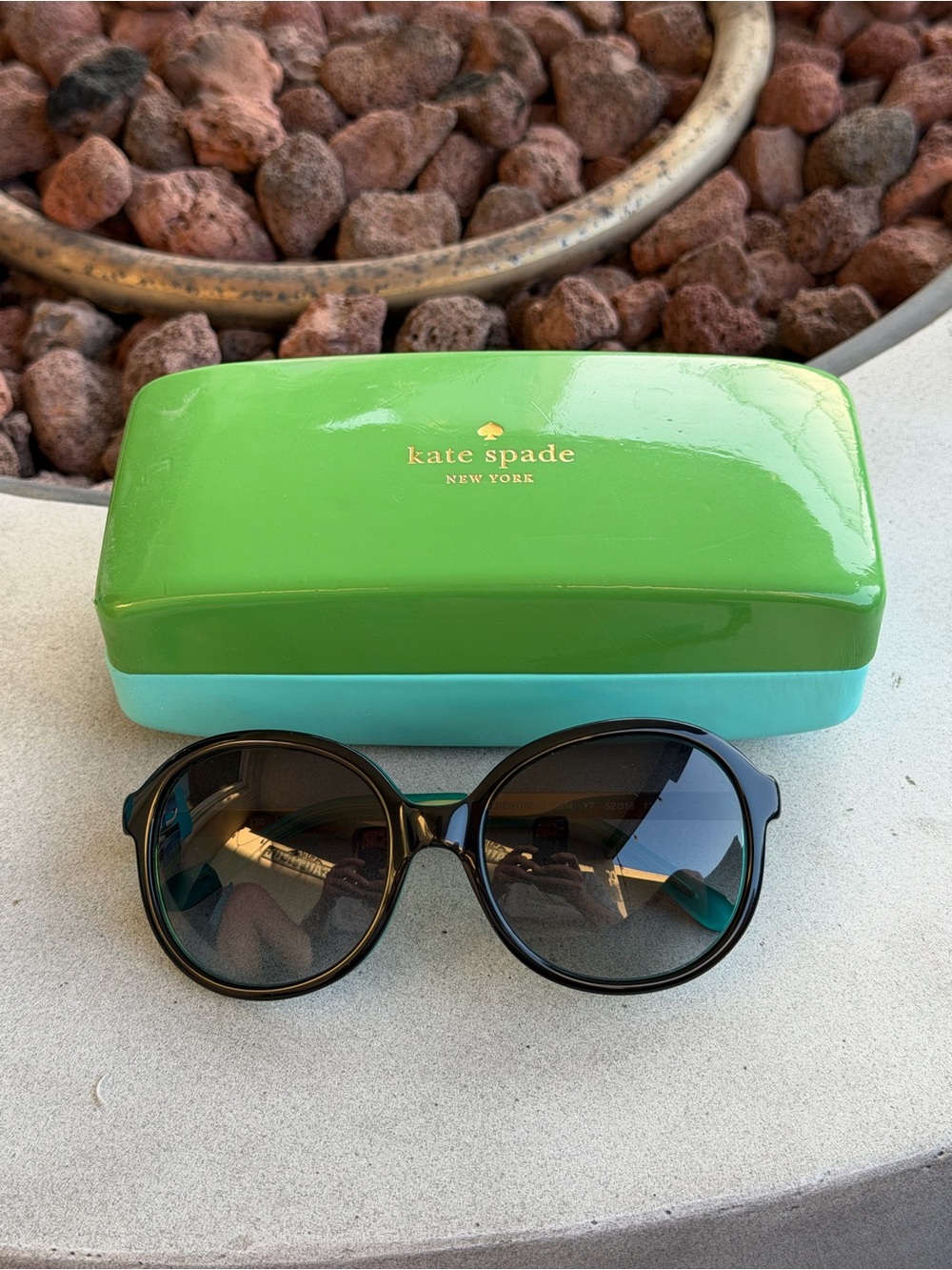 Kate Spade Black Round Sunglasses with Green and Teal Nordstrom Hard Case